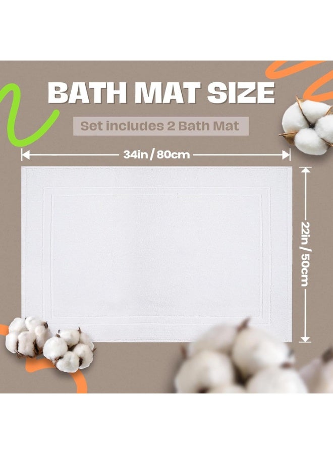 Pack Of 2 1000 GSM Genuine Ring Spun Cotton Highly Absorbent Cotton Banded Washable Bathroom Floor Towel Bath Mat Set White 50x80cm - Image 3
